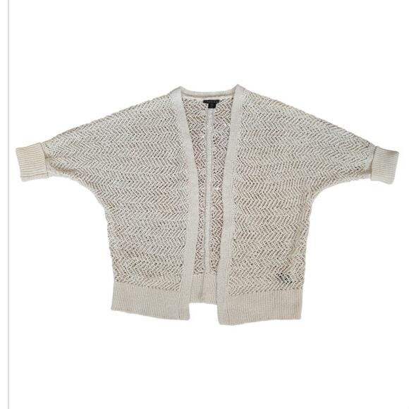 Tahari Open-Front Open-Knit Cardigan Relaxed Fit Size M Cream Coastal Minimalist - Picture 4 of 11